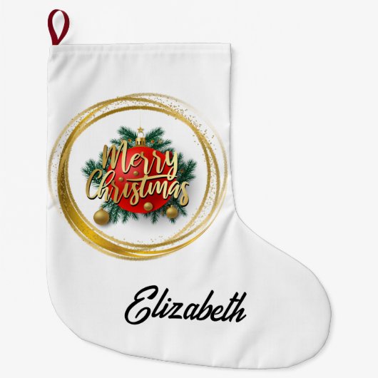 Golden Merry Christmas Personalized Stocking Grote Kerstsok (Voorkant)