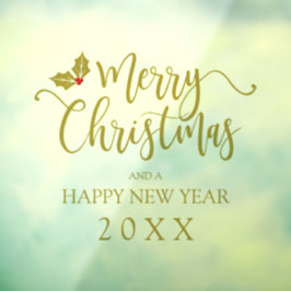 Golden Merry Christmas Whimsical Typography Quote Raamsticker