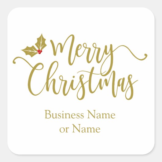 Golden Merry Christmas Wimshical Typography Quote Vierkante Sticker (Voorkant)