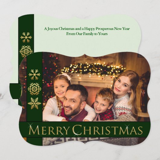 Golden Merry Fancy Cut Family Foto Feestdagenkaart (Voorkant / Achterkant)