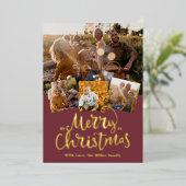 Golden Merry kerst Elegant Foto collage Folie Feestdagenkaart (Staand Voorkant)