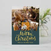 Golden Merry kerst Elegant fotocollage Folie Feestdagenkaart (Staand Voorkant)