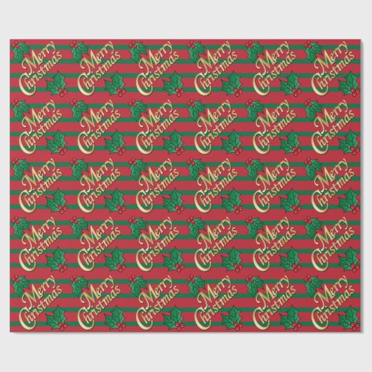 Golden Merry kerst Holly Cadeaupapier (Vlak)