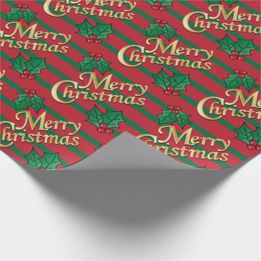 Golden Merry kerst Holly Cadeaupapier (Hoek)