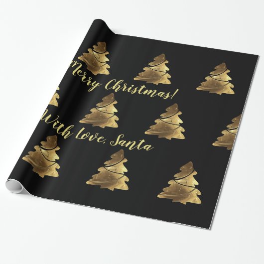 Golden Merry-kerstboom met kaarsen Elegant Cadeaupapier (Uitgerold)