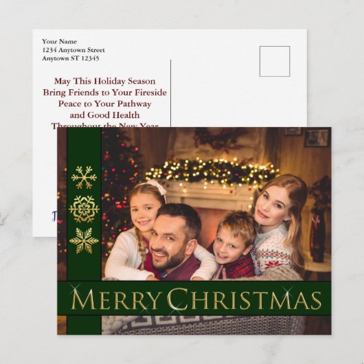 Golden Merry-kerstfamilie Foto Holiday Briefkaart (Voorkant / Achterkant)