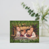 Golden Merry Kerstmis foto van Pine Briefkaart (Staand voorkant)