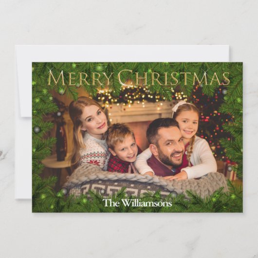 Golden Merry Kerstmis foto van Pine Feestdagenkaart (Voorkant)