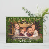 Golden Merry Kerstmis foto van Pine Feestdagenkaart (Staand voorkant)