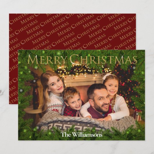 Golden Merry Kerstmis foto van Pine Feestdagenkaart (Voorkant / Achterkant)