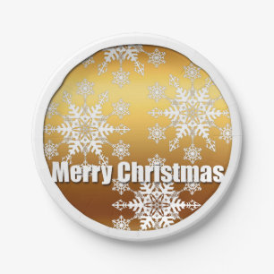 Golden Merry-kerstsnowflakes - Borden van papier Papieren Bordje