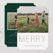 Golden MERRY Modern Photo Holiday Kaart (Voorkant / Achterkant)