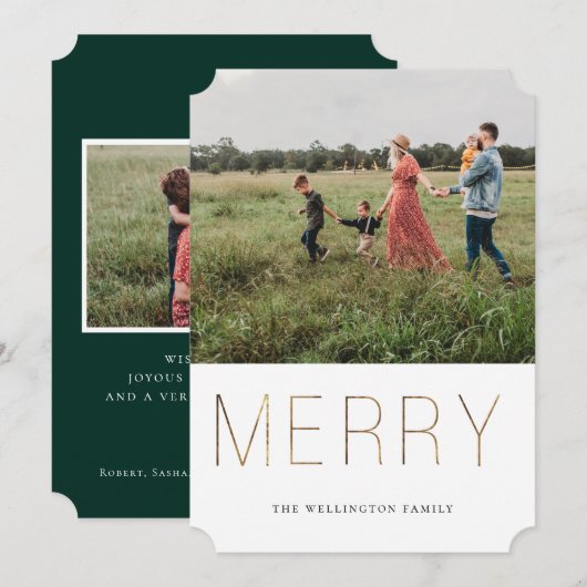 Golden MERRY Modern Photo Holiday Kaart (Voorkant / Achterkant)