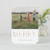 Golden MERRY Modern Photo Holiday Kaart (Staand voorkant)
