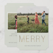 Golden MERRY Modern Photo Holiday Kaart | Sage (Voorkant / Achterkant)