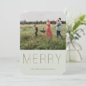 Golden MERRY Modern Photo Holiday Kaart | Sage (Staand voorkant)