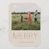 Golden MERRY Modern Photo Holiday Kaart | Sand (Voorkant / Achterkant)