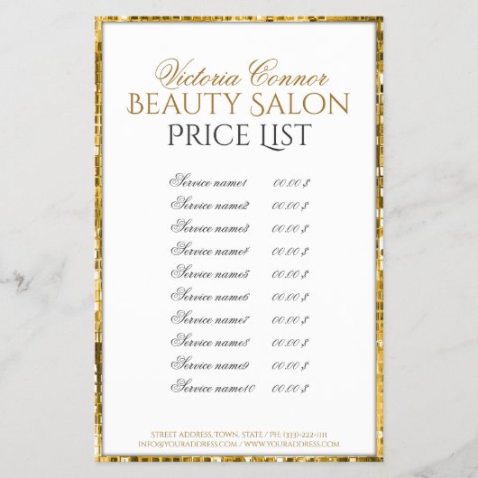 Golden Metal Border Beauty Salon Price List Flyer (Voorkant)