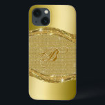 Golden metalen blik met diamanten patroon iPhone 13 hoesje<br><div class="desc">Goudtinten tonen een metallisch uiterlijk met een geel patroon van tinnen diamanten. Aangepast en optioneel monogram.</div>