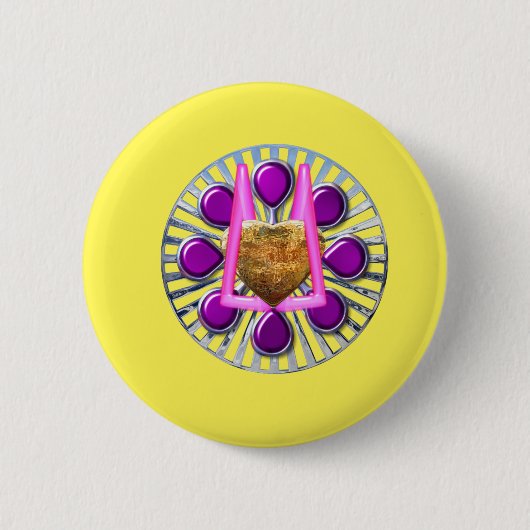 Golden metalen hartstandaard ronde button 5,7 cm (Voorkant)