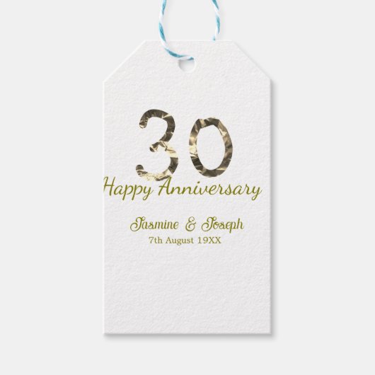 Golden Metallic 30th Happy anniversary add name Cadeaulabel (Voorkant)