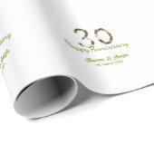 Golden Metallic 30th Happy anniversary add name Cadeaupapier (Rol Hoek)