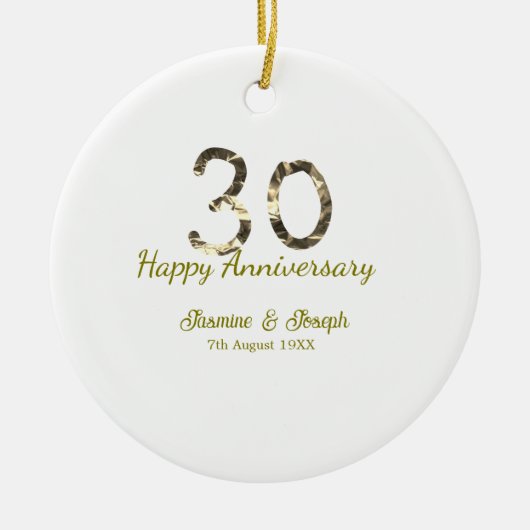 Golden Metallic 30th Happy anniversary add name Keramisch Ornament (Voorkant)