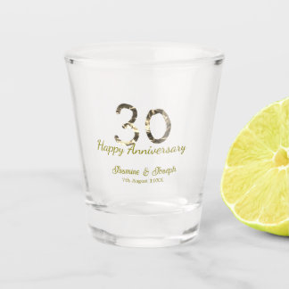 Golden Metallic 30th Happy anniversary add name Shot Glas