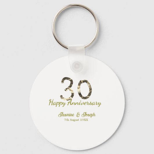 Golden Metallic 30th Happy anniversary add name Sleutelhanger (Voorkant)