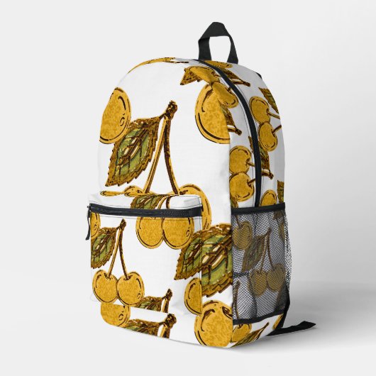Golden Metallic Cherries Pattern Bedrukte Rugzak (Achterkant Hoek Rechts)