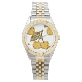 Golden Metallic Cherries Pattern Horloge