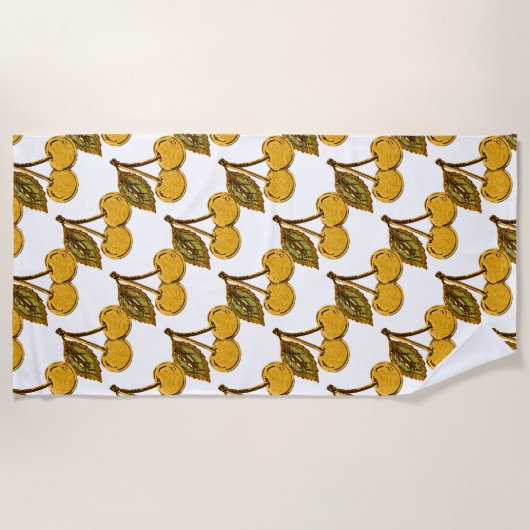 Golden Metallic Cherries Pattern Strandlaken (Voorkant)