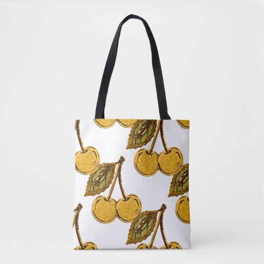 Golden Metallic Cherries Pattern Tote Bag (Voorkant)