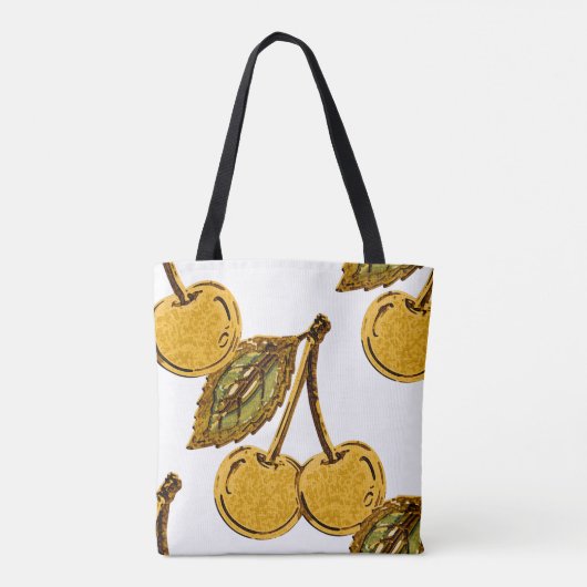 Golden Metallic Cherries Pattern Tote Bag (Achterkant)