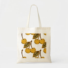 Golden Metallic Cherries Pattern Tote Bag