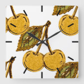Golden Metallic Cherries Pattern Vierkante Klok (Voorkant)