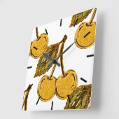 Golden Metallic Cherries Pattern Vierkante Klok (Hoek)