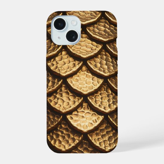 Golden Metallic Dragon Scales iPhone 15 Case (Achterkant)