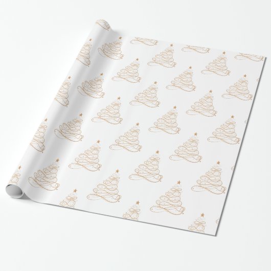 Golden Metallic Filigree kerstboompatroon Cadeaupapier (Uitgerold)