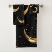 Golden Metallic Moons Patroon, Luxe Celestial Bad Handdoek (Insitu)