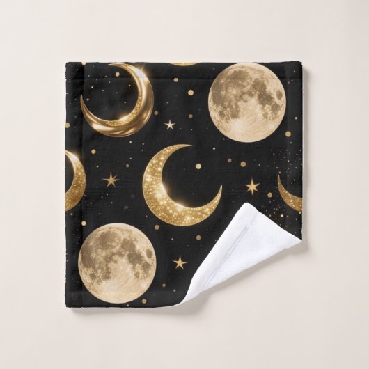 Golden Metallic Moons Patroon, Luxe Celestial Bad Handdoek (Wasdoekje)