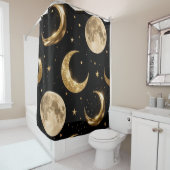 Golden Metallic Moons Patroon, Luxe Celestial Douchegordijn (In situ)