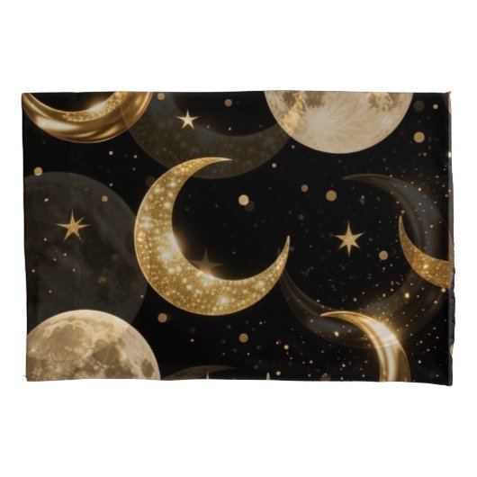 Golden Metallic Moons Patroon, Luxe Celestial Kussensloop (Voorkant)