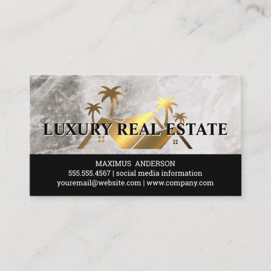 Golden Metallic Real Estate Logo | Marmer Visitekaartje (Voorkant)