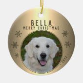 Golden Metallic Snowflake Dog foto Keramisch Ornament (Voorkant)