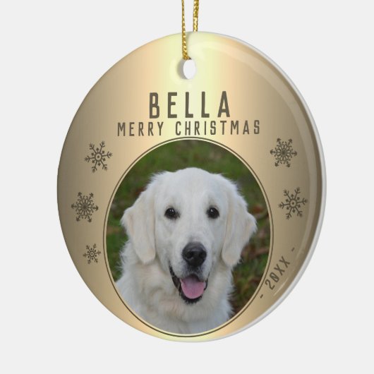 Golden Metallic Snowflake Dog foto Keramisch Ornament (Links)
