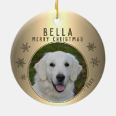 Golden Metallic Snowflake Dog foto Keramisch Ornament (Achterkant)