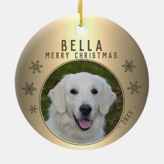 Golden Metallic Snowflake Dog foto Keramisch Ornament (Achterkant)