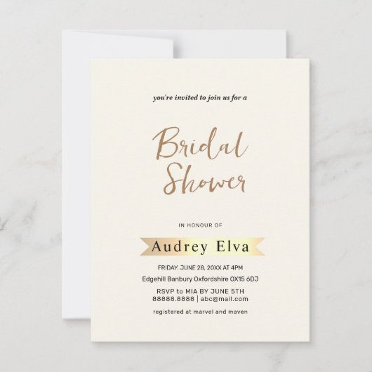 Golden Minimalist Bridal Shower Uitnodiging (Voorkant)