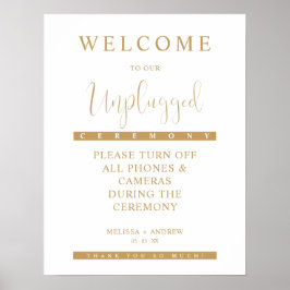 Golden Minimalist Unplugged Wedding Sign Poster